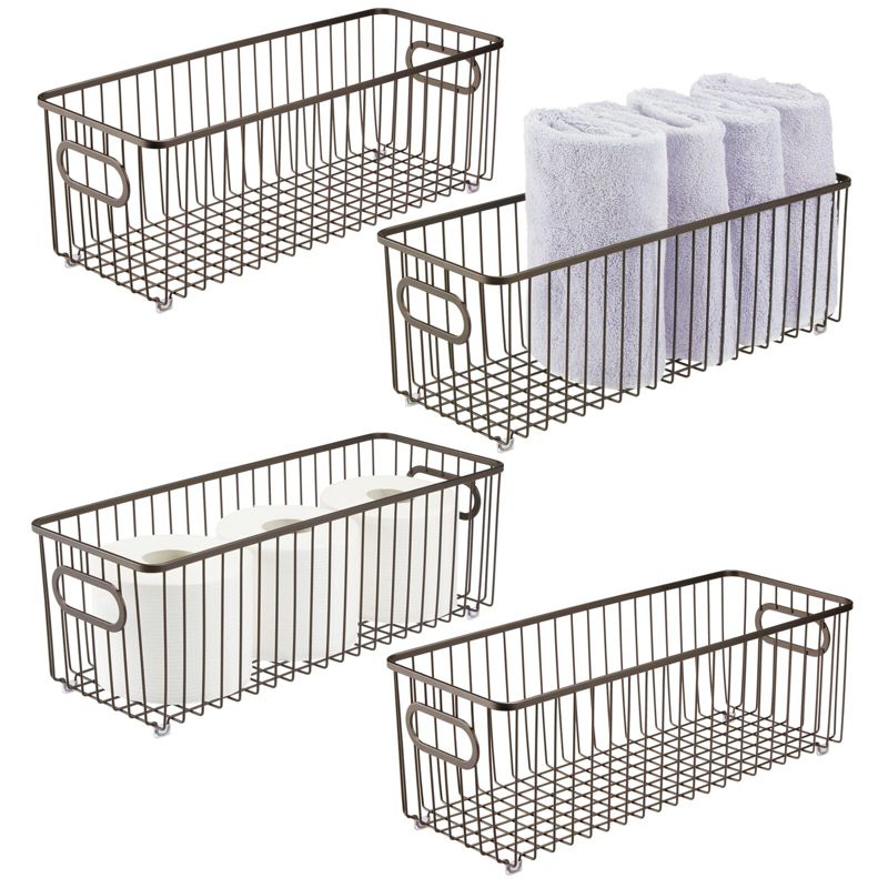 mDesign Deep Metal Bathroom Storage Organizer Basket Bin, 4 Pack, 2 of 9