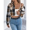 Womens Casual Jackets Flannel Cropped Shacket Fashion Plaid Trendy Crop Boxy Shirt with Pockets Fall Winter Button Down Coats - 4 of 4