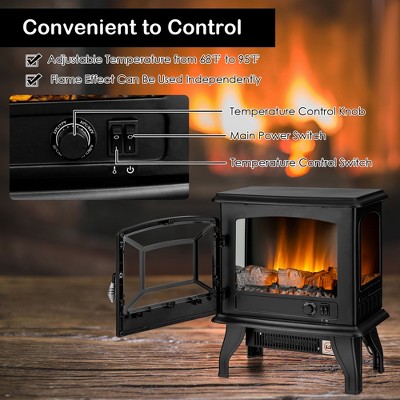 20'' Black Electric Freestanding Fireplace Heater with Thermostat
