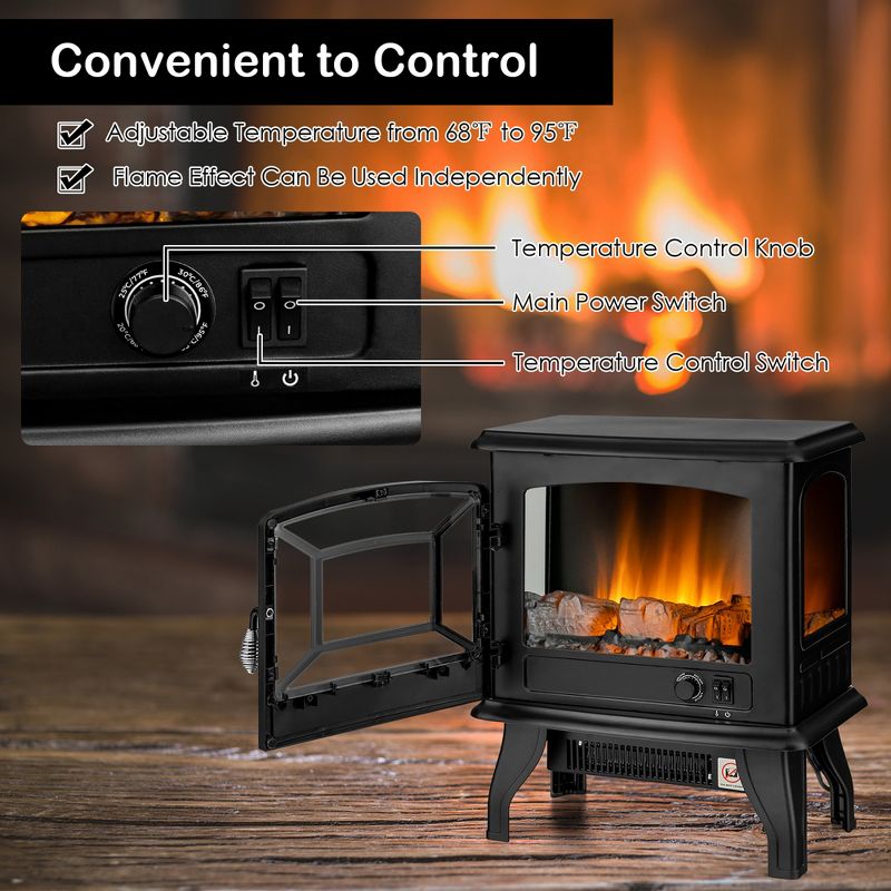 Costway 20''  Freestanding Electric  Fireplace Heater Stove W/ Thermostat & Flame Effect, 5 of 11