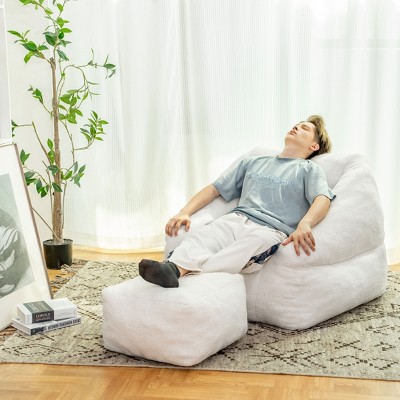 CAVINAS Faux Fur Bean Bag Chair with Ottoman,Lazy Floor Sofa Chair with Memory Foam,Cozy Lounge Chair for Living Room