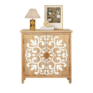 Gulches Rustic Wooden Accent Cabinet - Brown Floral Carved 2-Door Storage for Living Room/Entryway/Dining Room - 1 of 4