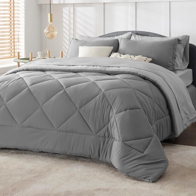 5/7 Pcs Bed in a Bag with Contrast Color Solid Design Bedding Set