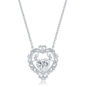 Bella Silver Sterling Silver Heart CZ Necklace - Silver - 16+2 Inch - 1 of 2