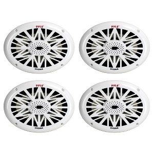 Pyle 6'' x 9'' 260 Watt Water Resistant Marine Outdoor Boat ATV UTV Sound System Speakers with Removable Grill and Poly Carbon Cone, White (4 Pack) - 1 of 4