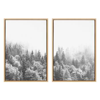 (Set of 2) 23" x 33" Sylvie Forest On A Foggy Day Black and White Framed Canvas Natural - Kate & Laurel All Things Decor