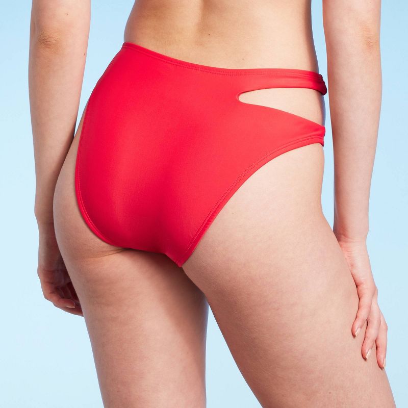 Women's Side Cut Out Mid-Rise High Leg Cheeky Bikini Bottom - Wild Fable™ Red, 3 of 17