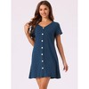 cheibear Women's Button V-neck Short Sleeve Soft Pajama with Pockets - 2 of 4