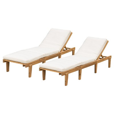 Ariana Set of 2 Acacia Wood Patio Chaise Lounge with Cushion - Teak Finish - Christopher Knight Home