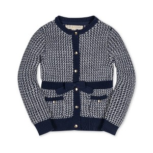 Hope & Henry Girls' Organic Fancy Tweed Stitch Cardigan Sweater with Bow, Kids - 1 of 4