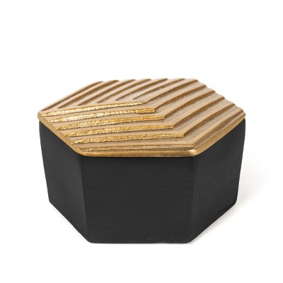 HomeRoots 7" Black And Gold Aluminum Decorative Keepsake Box