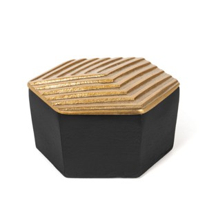 HomeRoots 7" Black And Gold Aluminum Decorative Keepsake Box - 1 of 4