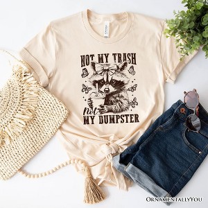 Not My Trash Not My Dumpster Cute Raccoon T-Shirt, White and Natural Vintage Coquette Bow Women Tee| OrnamentallyYou - 1 of 4