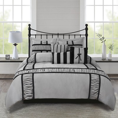 HIG 7-Piece Handmade Ruching Patchwork Bed in a Bag, Taupe Queen Size Comforter Set with Ruffled Shams, Bedskirt & Decorative Pillows — фото 2