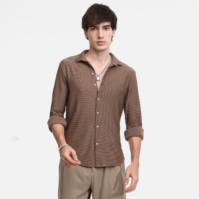 Campus Sutra Men Men's Mocha Brown Hive-Textured Shirt