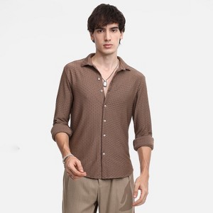 Campus Sutra Men Men's Mocha Brown Hive-Textured Shirt - 1 of 4