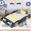 KTMBDW Twin/Full Size Race Car-Shaped Platform Bed with Wheels, Wooden Bed Frame with Support Slats, Twin/Full Floor Bed for Kids Boys Girls - 3 of 4