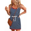 Imily Bela Women's Summer Dress, Striped Drawstring Waist, Casual Sleeveless Mini Dress with Pockets - 2 of 4