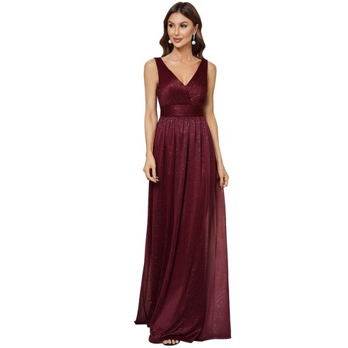 Glitter V-Neck Sleeveless High Wasit Maxi Evening Dress-Ever Pretty - image 1 of 4