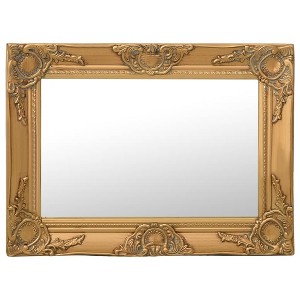 Aghana Digitals Baroque Style Gold Gilded Rectangular Wall Mirror, 23.6"x15.7" Natural Wood Frame - 1 of 4