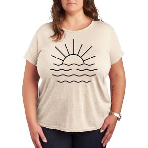 Women's - Instant Message - Ocean Sunset Linework Short Sleeve Graphic T-Shirt - 1 of 4