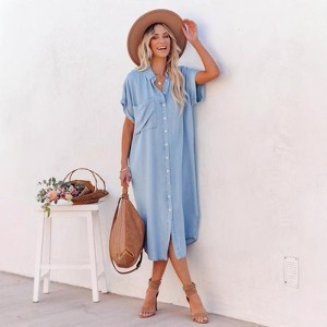 casual dress shoe Chouyatou Women's Summer Casual Stripe Shirt Dress Button Down Loose F –  CHOUYATOU