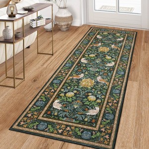 Garvee Washable Area Rugs for Living Room Bedroom Farmhouse Floral Print Non Slip Low Pile Carpet - 1 of 4