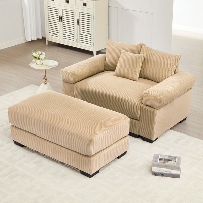 Modern Corduroy Accent Chair with Ottoman, Oversized Deep Seating Cloud Sofa for Living Room or Reading Nook – The Pop Home