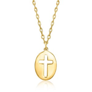 Ross-Simons Italian 10kt Yellow Gold Cross Cutout Charm Necklace. 16 inches - 1 of 3