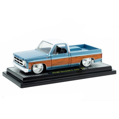 1976 GMC Sierra Grande 15 Pickup Truck Blue Metallic with White Top and Woodgrain Sides 1/24 Diecast Model Cars by M2 Machines