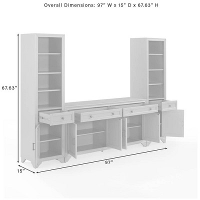 Distressed White 3-Piece Sideboard and Bookcase Set