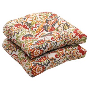 Outdoor 2-Piece Wicker Chair Cushion Set - Green/Off-White/Red Floral