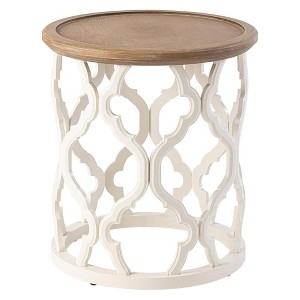 COZAYH Rustic Round End Table with Wood Tray Top Side Table for Living Room or Bedroom Small Furniture Piece 17.75 x 20 Inches, White - 1 of 4