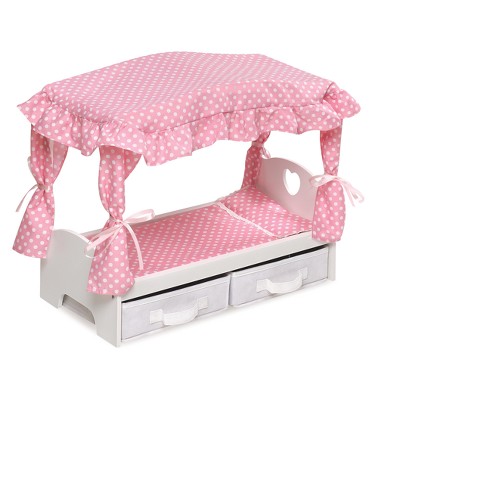 Badger Basket Canopy Doll Bed With Two Storage Baskets Pink