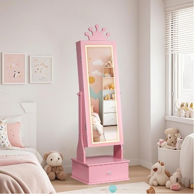Garvee Kids Jewelry Armoire with Full-Length Mirror, Vanity Dress Up Jewelry Cabinet for Girls