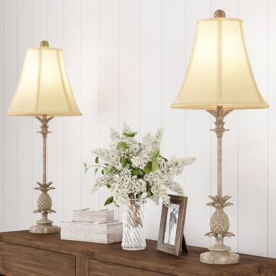 Hastings Home Pineapple Buffet Set of 2 LED Lamps - Antique Ivory/Soft Cream