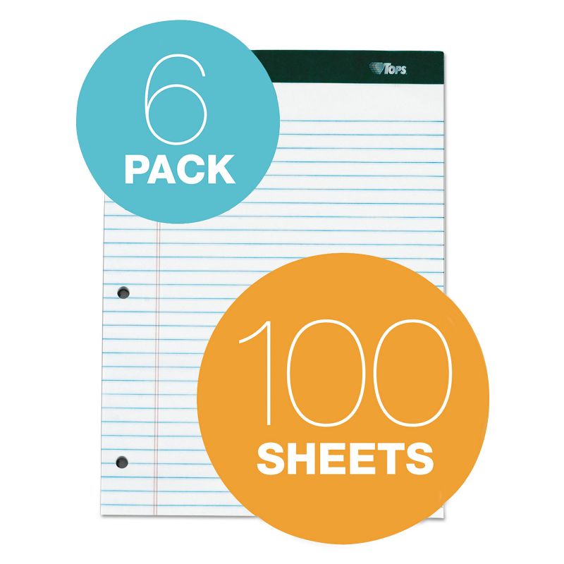 TOPS Double Docket Ruled Pads 8 1/2 x 11 3/4 White 100 Sheets 6 Pads/Pack 63437, 5 of 7