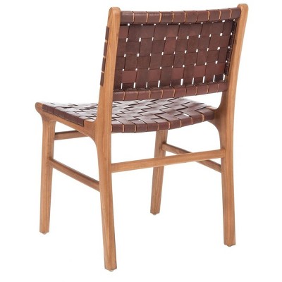 Cognac and Natural Woven Leather Side Chairs, Set of 2