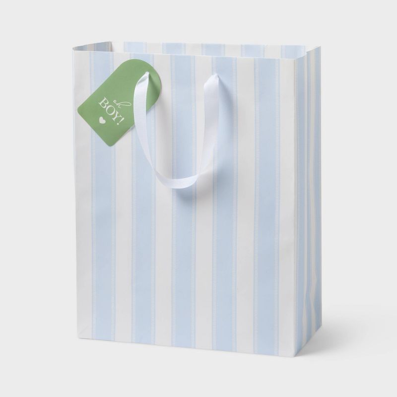 Large Striped Baby Shower Gift Bag with Tag Blue - Spritz™