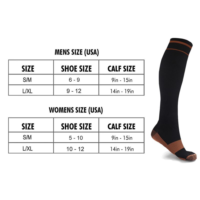 Copper Zone Everyday Wear Copper Infused Knee High Compression Socks 6 Pair Pack, 3 of 5