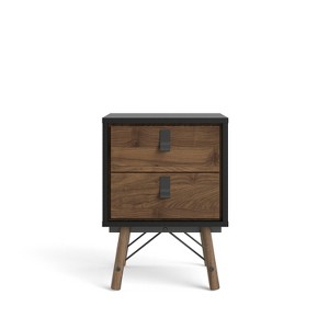 HomeStock 2 Drawer Nightstand, Black Matte/Walnut - 1 of 4