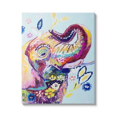 Stupell Industries Floral Pattern Fun Elephant Gallery Wrapped Canvas Wall Art
