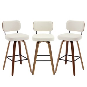 Bekrvio 26"/29” Swivel Bar Stools Set of 3, Upholstered Faux Leather Barstools with Back, Bar Chairs Island Stools for Kitchen Counter - 1 of 4