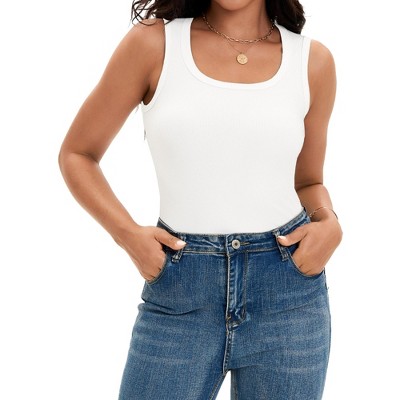 ATHLECHIC Women's Scoop Neck Ribbed Wide Strap Sleeveless Workout Basic Sport Tank Tops