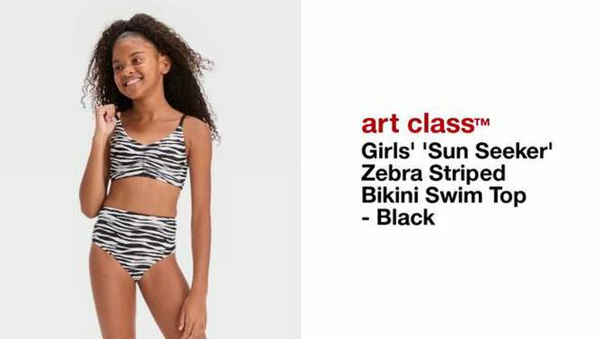 Girls&#39; &#39;Sun Seeker&#39; Zebra Striped Bikini Swim Top - art class&#8482; Black, 2 of 5, play video