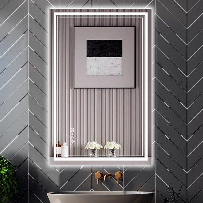 24x36 Inch LED Bathroom Mirror with Front & Back Lighting, 3-Color Dimmable & Anti-Fog Technology
