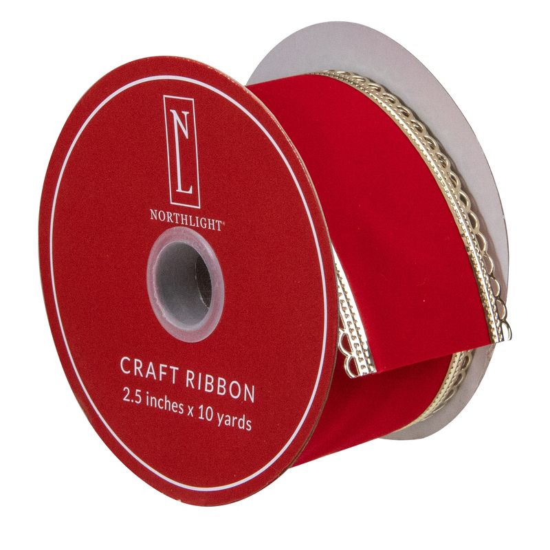 Northlight Red and Gold Velvet Christmas Wired Craft Ribbon 2.5" x 10 Yards, 3 of 4