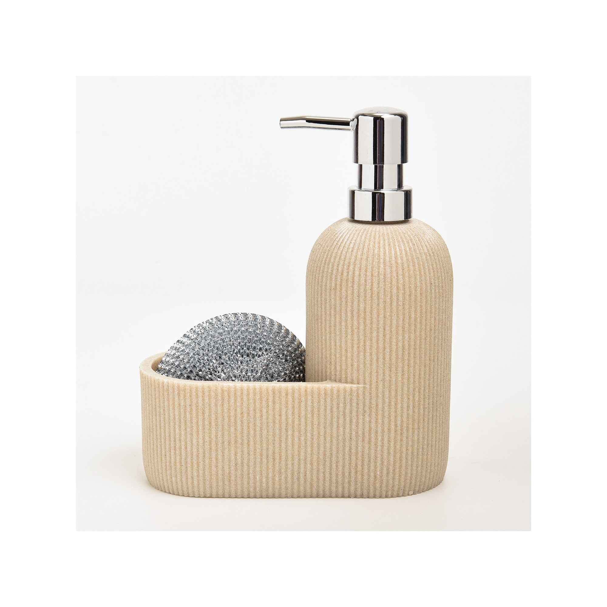 Trio Essentials Marble Kitchen Soap Dispenser Sponge Holder w/ Sponge, Beige