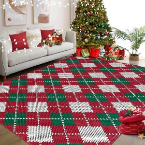 Christmas Plaid Rug, Modern Holiday Doormat, Soft Plush Machine Washable Indoor Mat, Cozy Entryway Bedroom Home Decor - 1 of 4