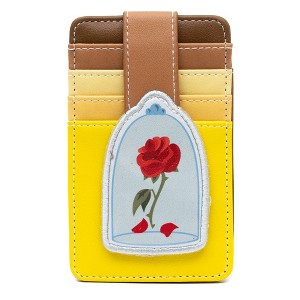 Disney Vegan Leather Wallet, ID Card Holder, Beauty and the Beast Enchanted Rose Multi Color Yellows, 3.0" x 5.0" - 1 of 4